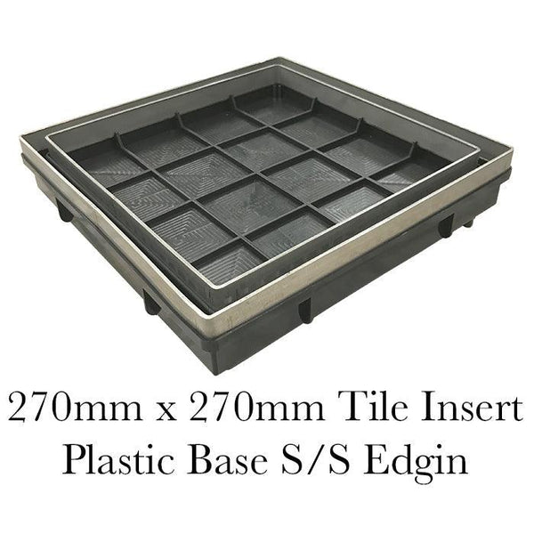 Plastic Tile Insert with Stainless Steel Edging - Drain Floor Waste - 270mm x 270mm - Steel Builders