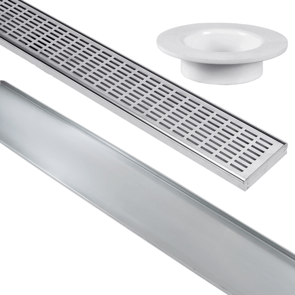 Stainless Steel Shower Drain & Grate (85mm x 20mm Wide) - Lines Pattern - Steel Builders