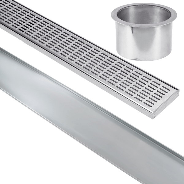 Stainless Steel Shower Drain & Grate (85mm x 20mm Wide) - Lines Pattern - Steel Builders