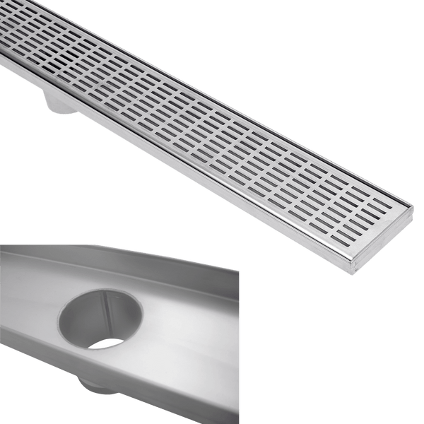 Stainless Steel Shower Drain & Grate (85mm x 20mm Wide) - Lines Pattern - Steel Builders