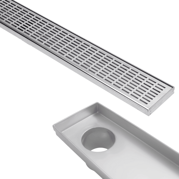 Stainless Steel Shower Drain & Grate (85mm x 20mm Wide) - Lines Pattern - Steel Builders