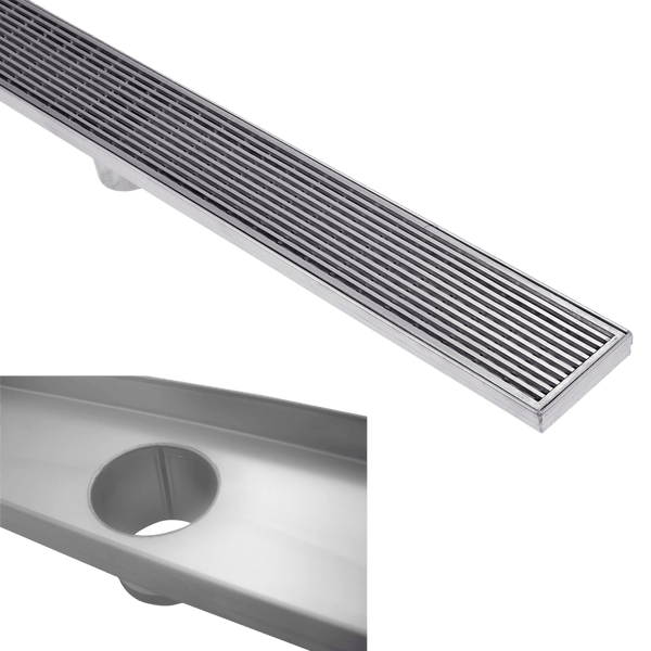 Stainless Steel Shower Drain & Grate (85mm x 22mm Wide) - Heelguard Pattern - Steel Builders
