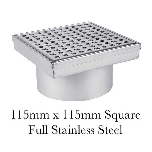 Stainless Steel Square Small Floor Wastes - 115mm x 115mm - Steel Builders