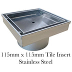 Stainless Steel Tile Insert Drain Floor Wastes - 115mm x 115mm - Steel Builders