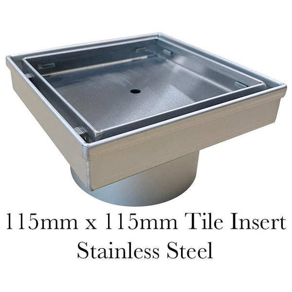 Stainless Steel Tile Insert Drain Floor Wastes - 115mm x 115mm - Steel Builders